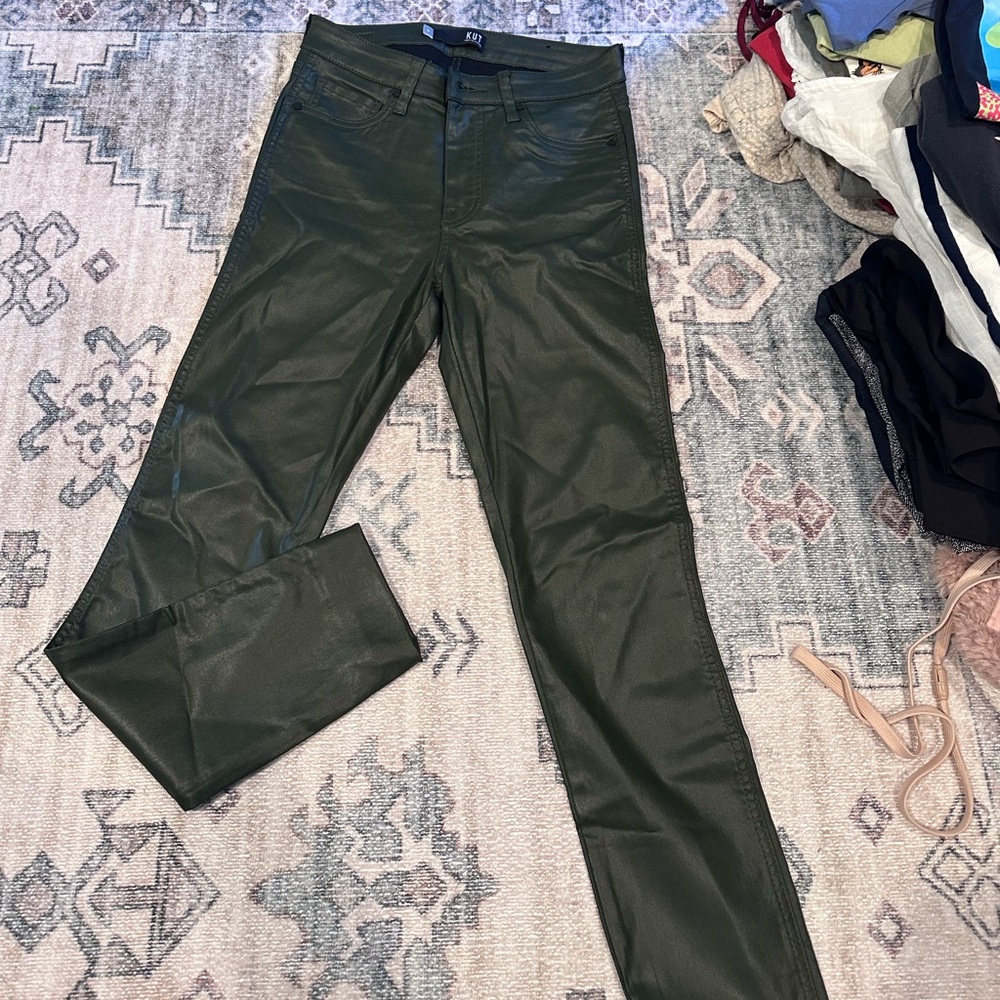 KUT dark green leather jeans.